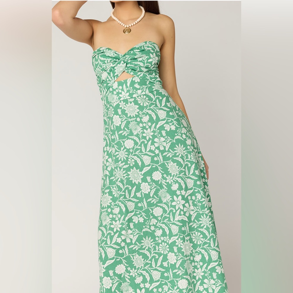 NWT Floral Green Strapless Dress